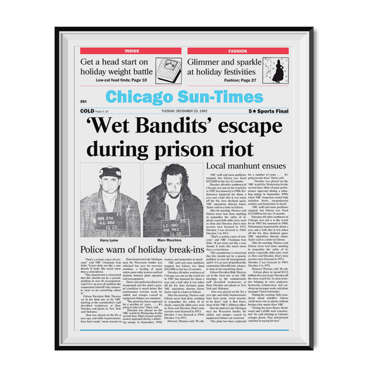 Wet Bandits Escape During Prison Riot Newspaper Article Poster